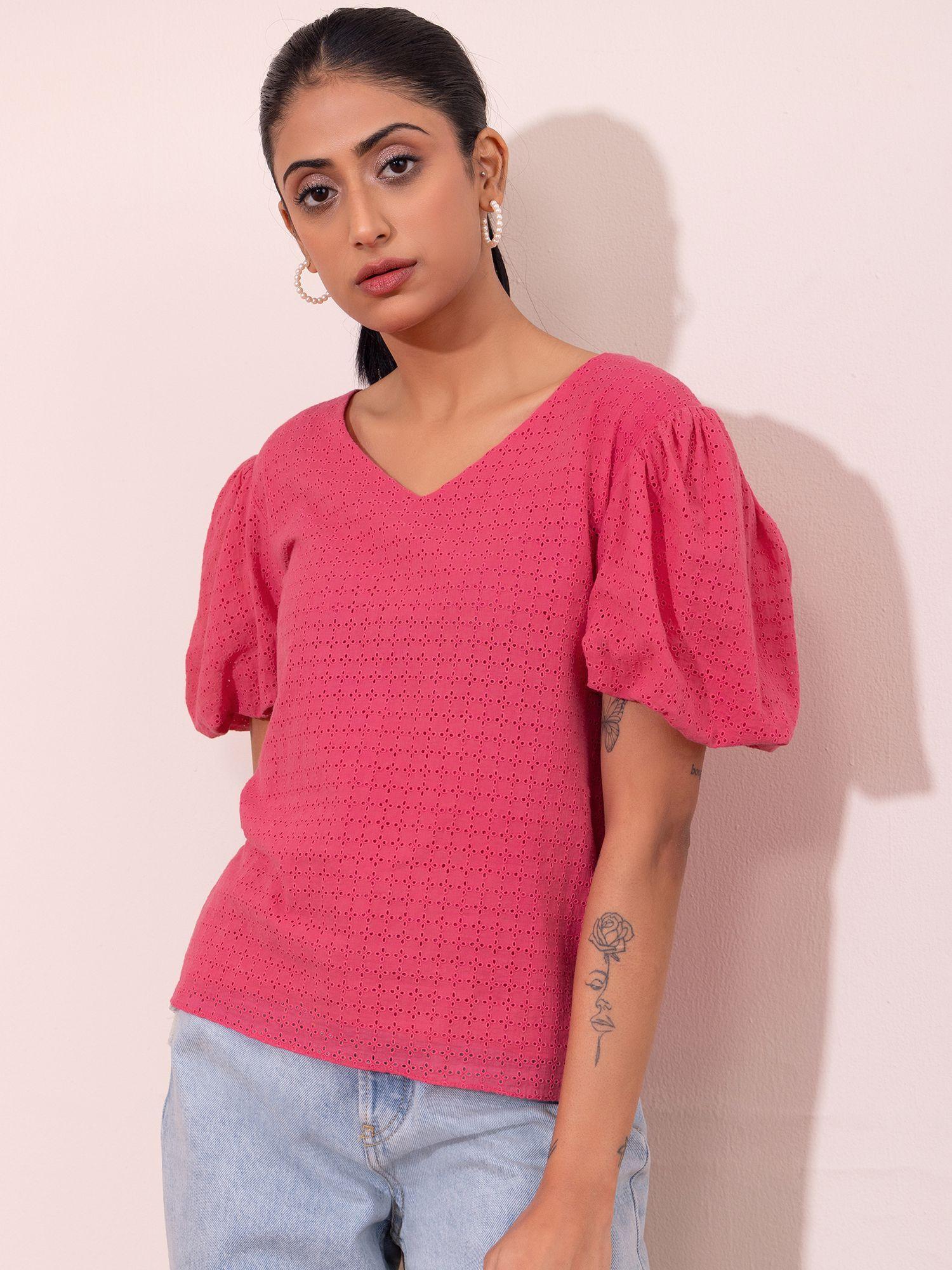 hot pink schiffli top