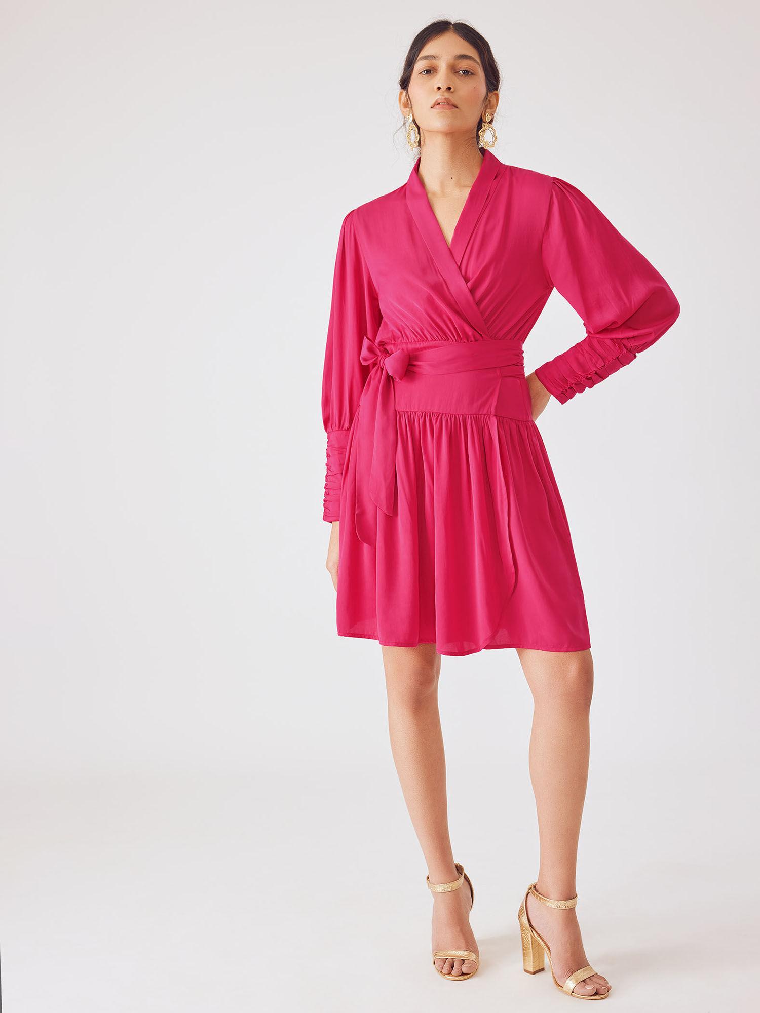 hot pink shawl collar dress (set of 2)