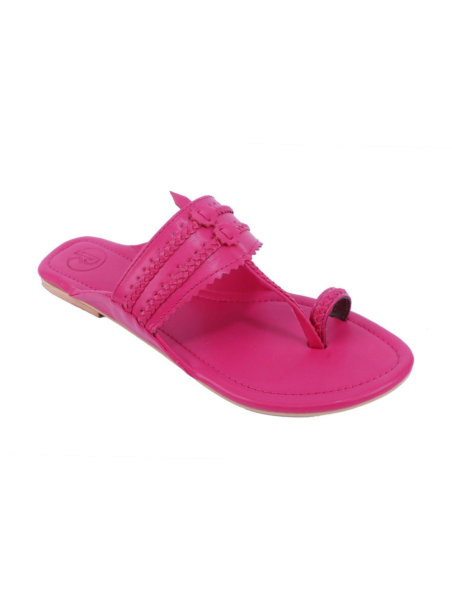 hot pink solid kolhapuri flats