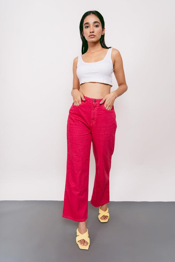 hot pink straight leg jeans