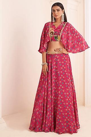 hot pink viscose crepe digital printed lehenga set