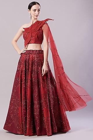 hot red embroidered lehenga set