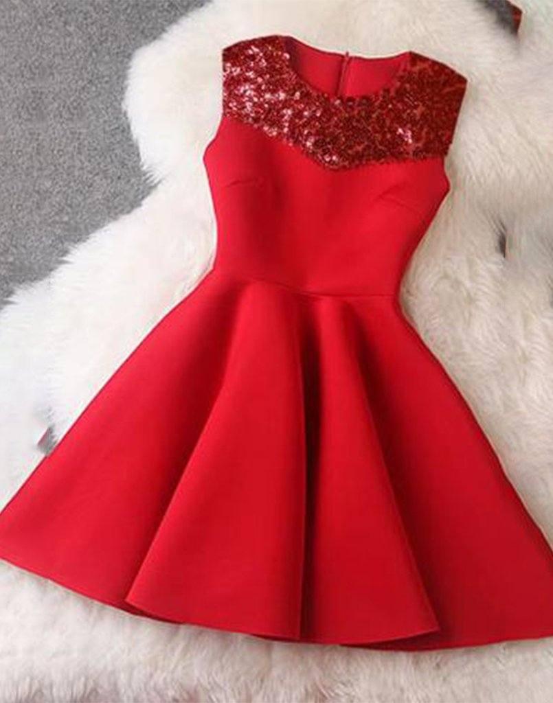 hot red sequin yoke dress