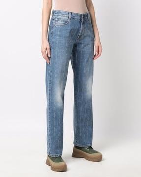 hotfix stripes straight-leg lightly washed jeans