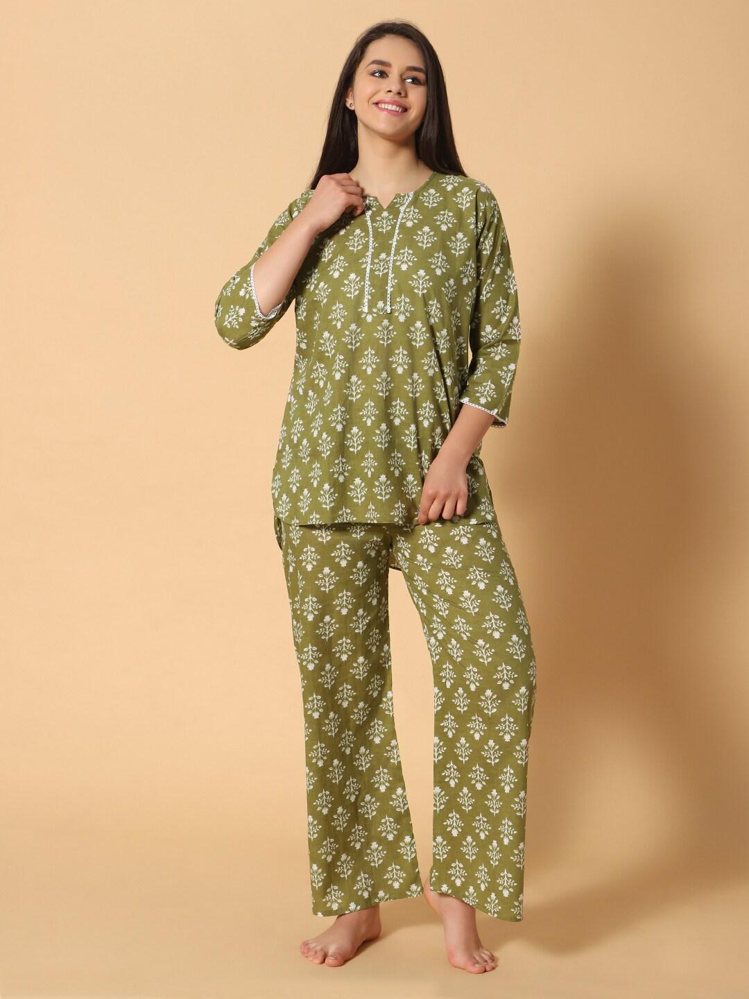 hotgown women printed pure cotton kurti nightsuit