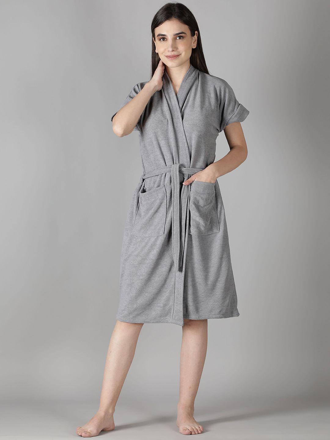 hotgown women grey solid pure cotton bath robe