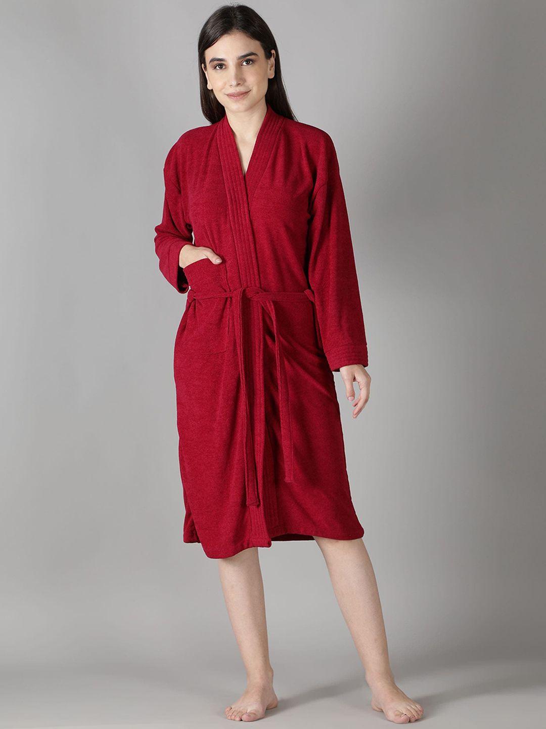 hotgown women maroon solid bath robe