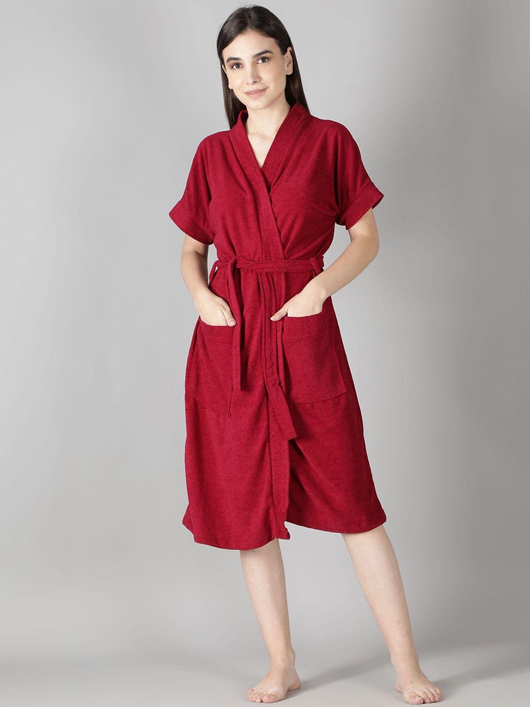 hotgown women maroon solid bath robe