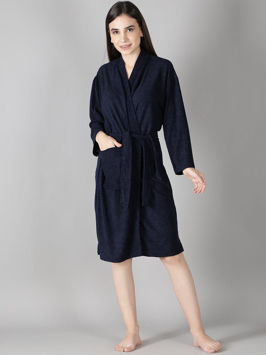hotgown women navy blue solid bath robe