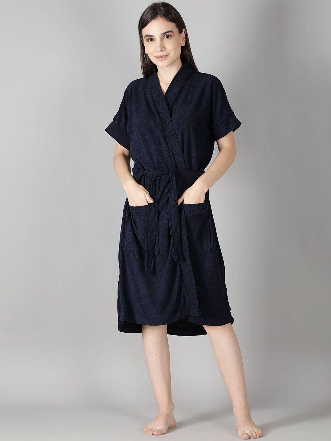 hotgown women navy blue solid bath robe