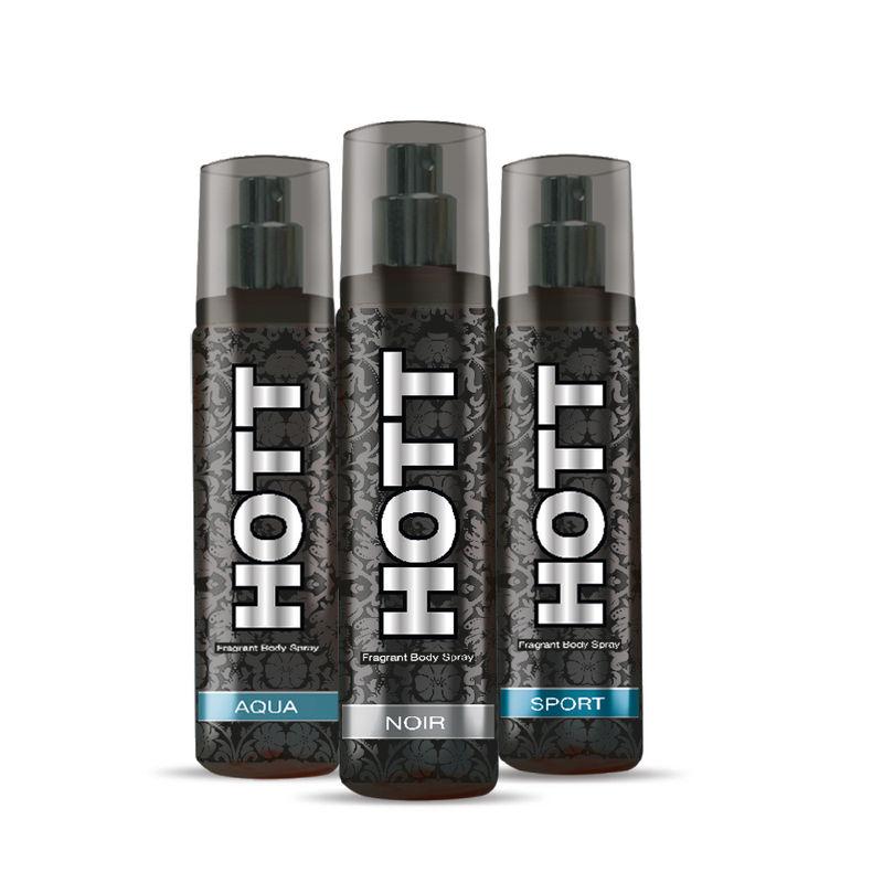 hott sport, noir and aqua deodorant for men (pack of 3)