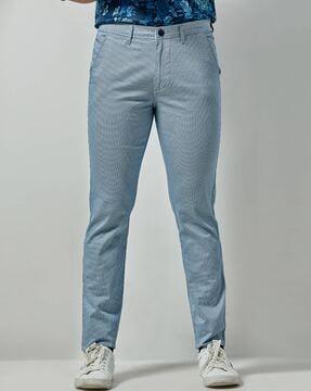 houndstooth slim fit flat-front trousers