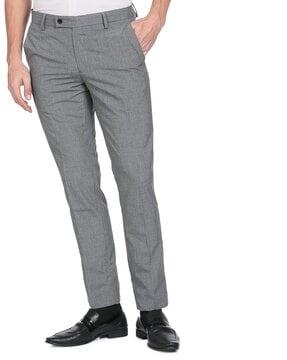 houndstooth straight fit flat-front trousers