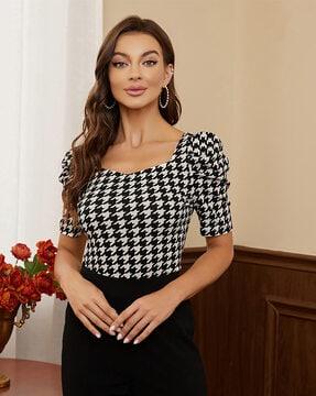houndstooth fitted top