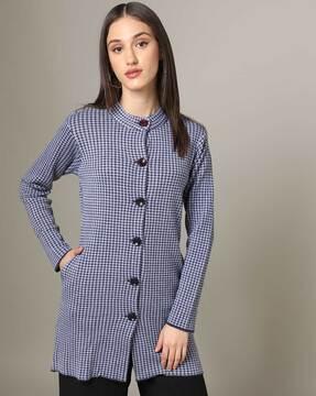 houndstooth pattern button-down long cardigan