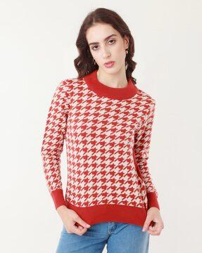 houndstooth pattern high-neck pullover