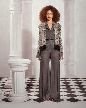 houndstooth pattern relaxed fit pants
