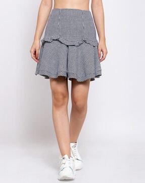 houndstooth pattern tiered skirt