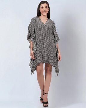 houndstooth print a-line dress