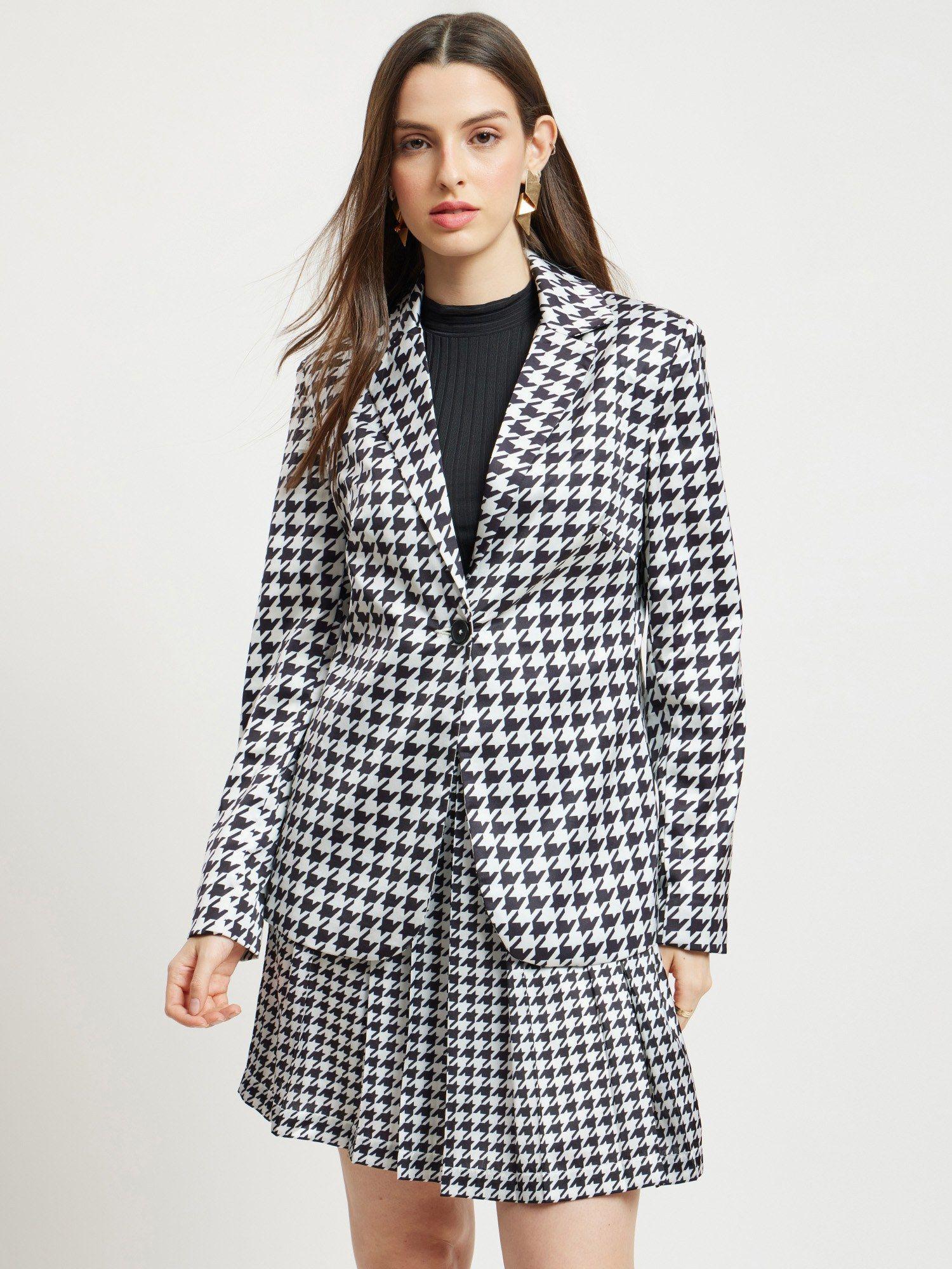 houndstooth print blazer and skirt co-ord - white and black (set of 2)