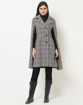 houndstooth print button closure cape