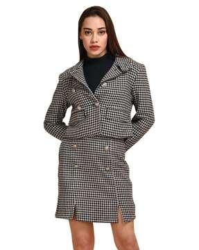 houndstooth print double-breasted coat