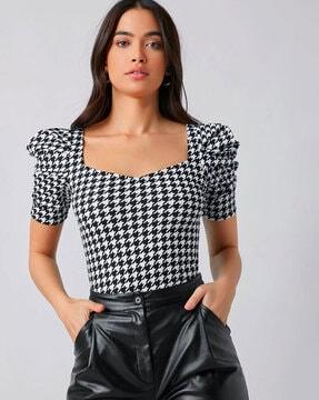 houndstooth print fitted top