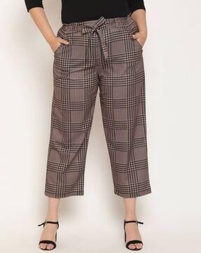 houndstooth print pants with drawstring waist