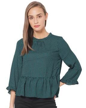 houndstooth print round-neck top