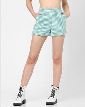 houndstooth print shorts with upturned hem