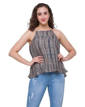 houndstooth print sleeveless top