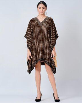 houndstooth print v-neck kaftan tunic