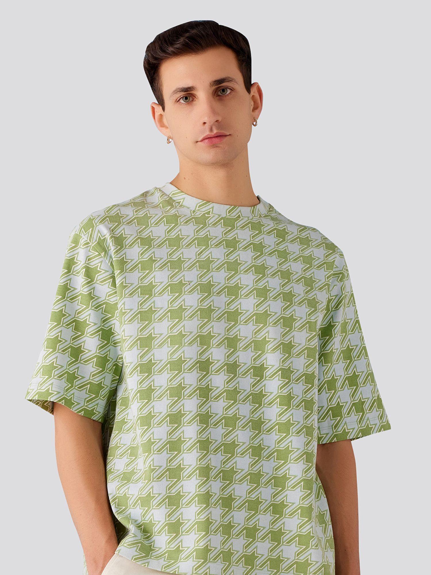 houndstooth printed oversized unisex t-shirt - green