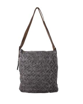 houndstooth sling bag with zip closure