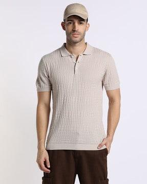 houndstooth structure flatknit polo t-shirt