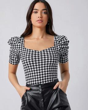 houndstooth top with short sleeves