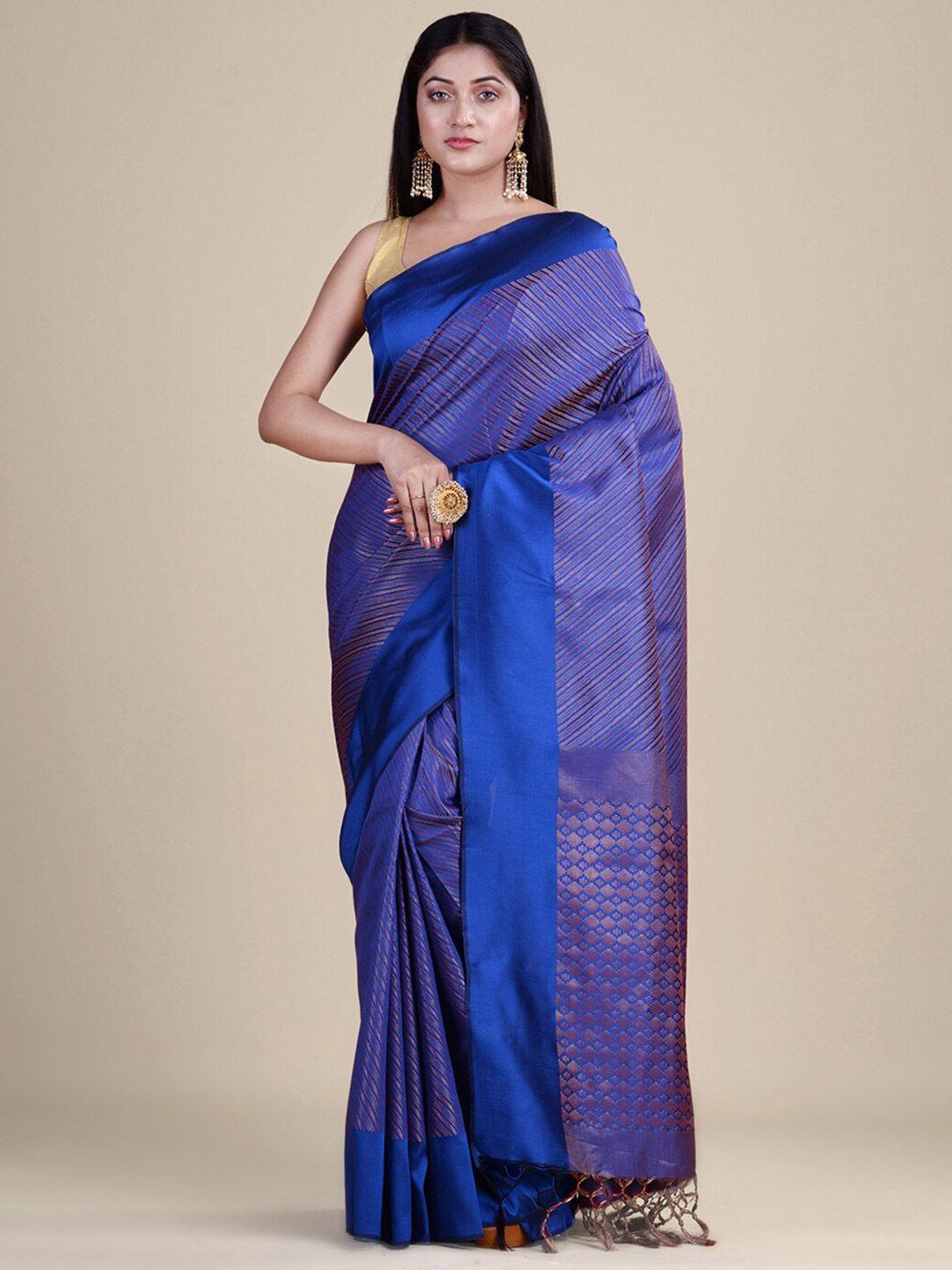 house of begum blue & gold-toned woven design zari silk blend banarasi saree