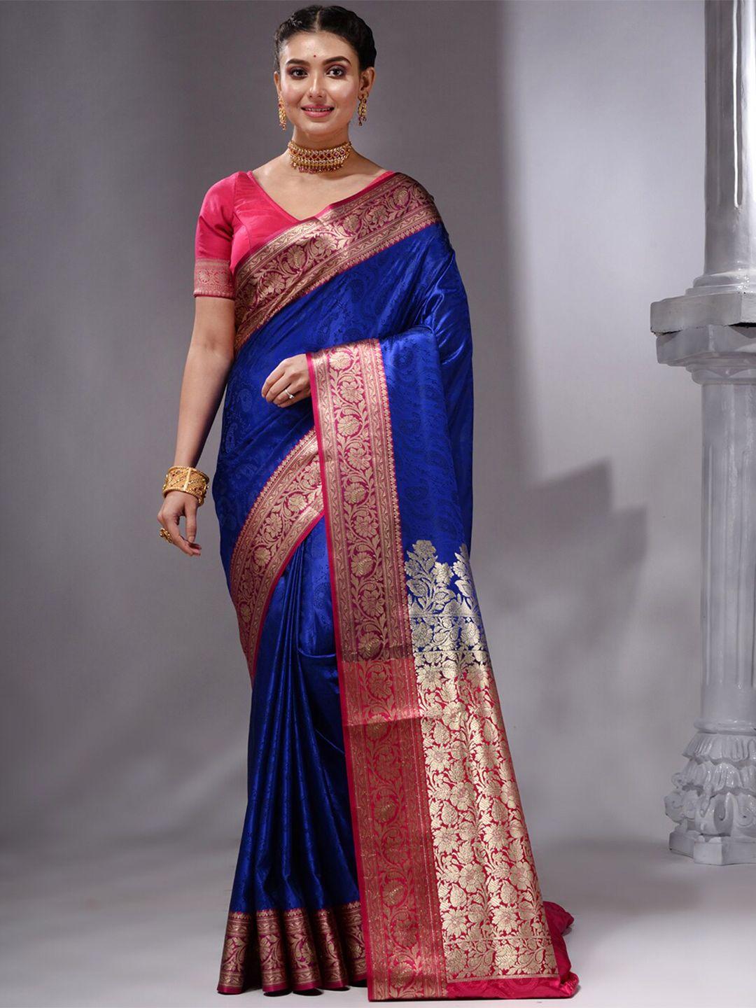 house of begum blue & red zari silk blend banarasi saree
