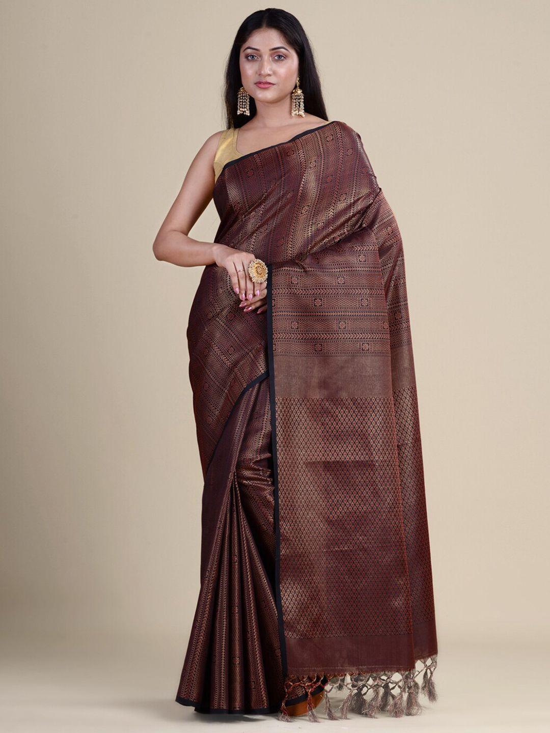 house of begum brown woven design zari silk blend banarasi saree