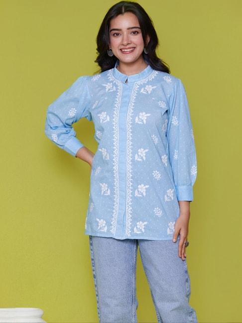 house-of-chikankari-blue-cotton-embroidered-tunic