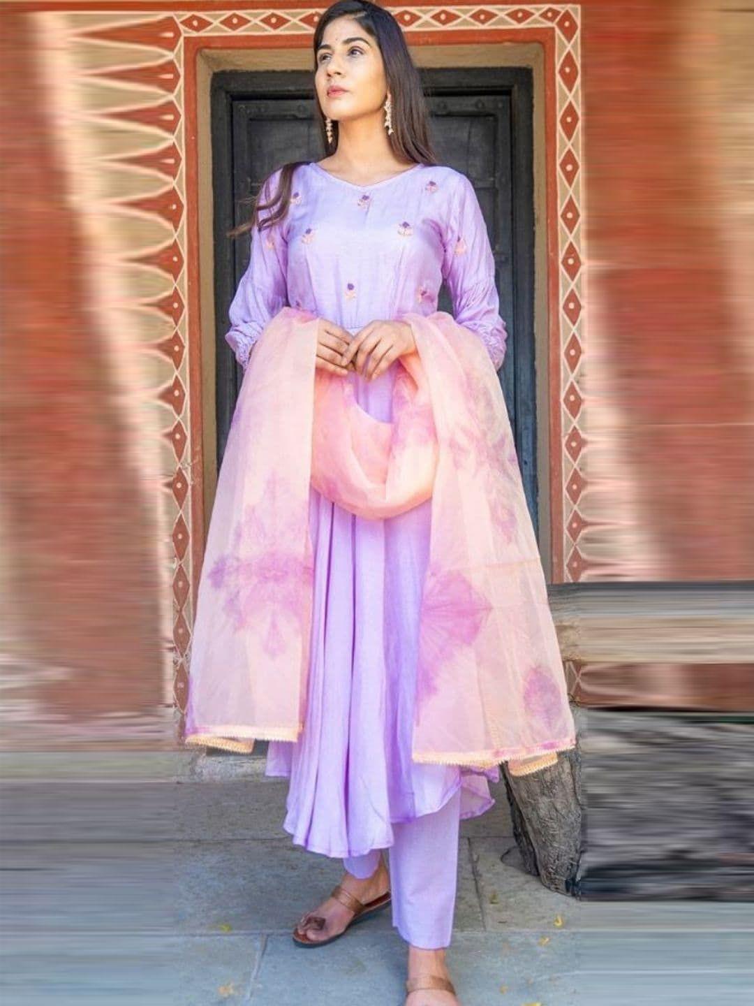 house of jamoti women lavender floral embroidered kurta with trousers & with dupatta