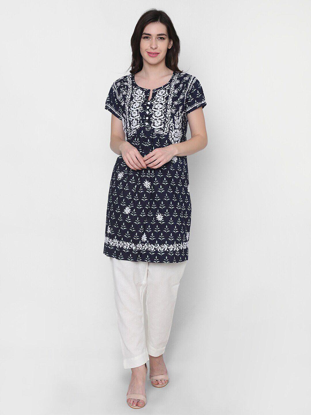 house of kari floral embroidered cotton a-line tunic