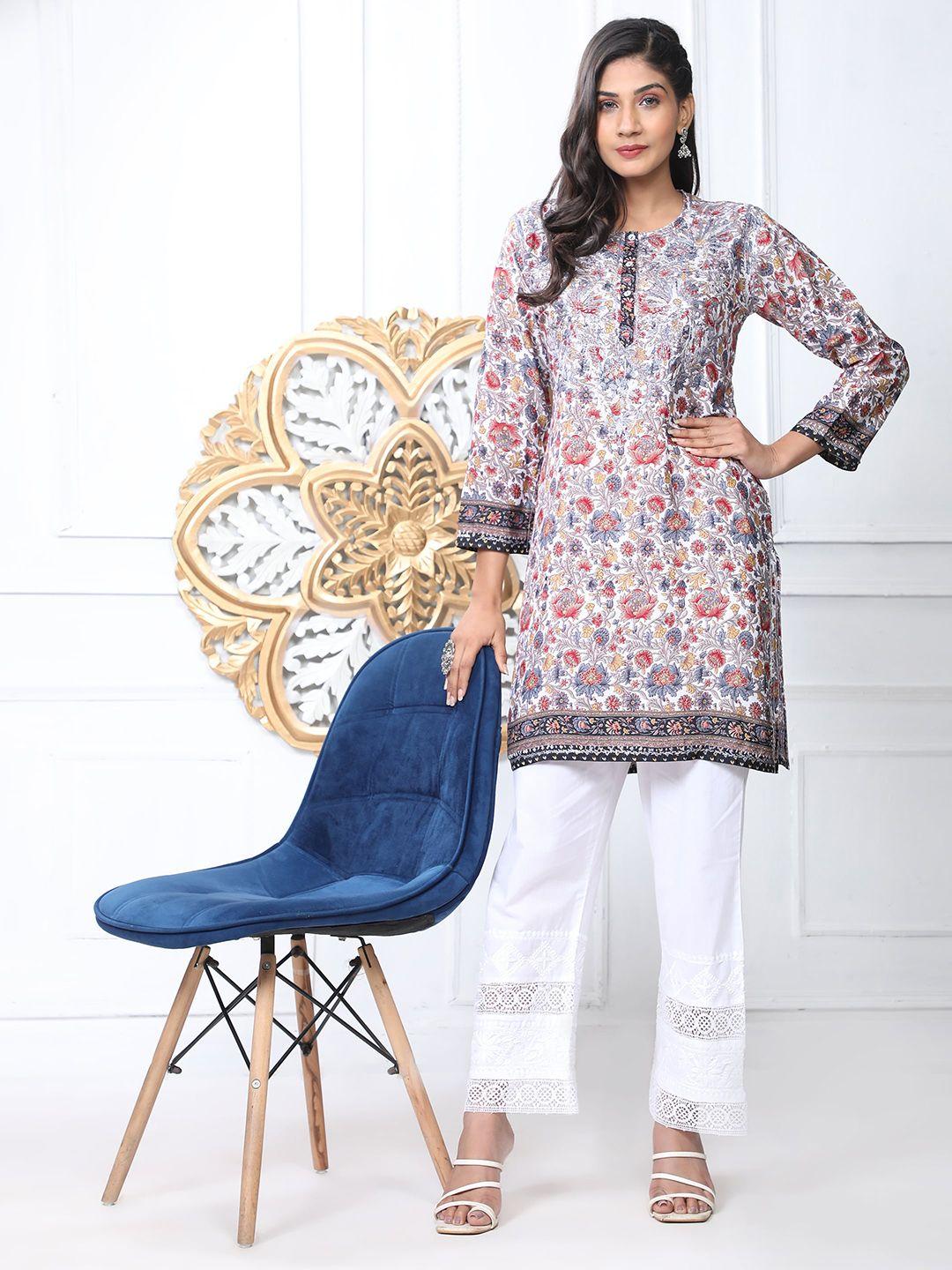 house of kari floral printed round neck tunic
