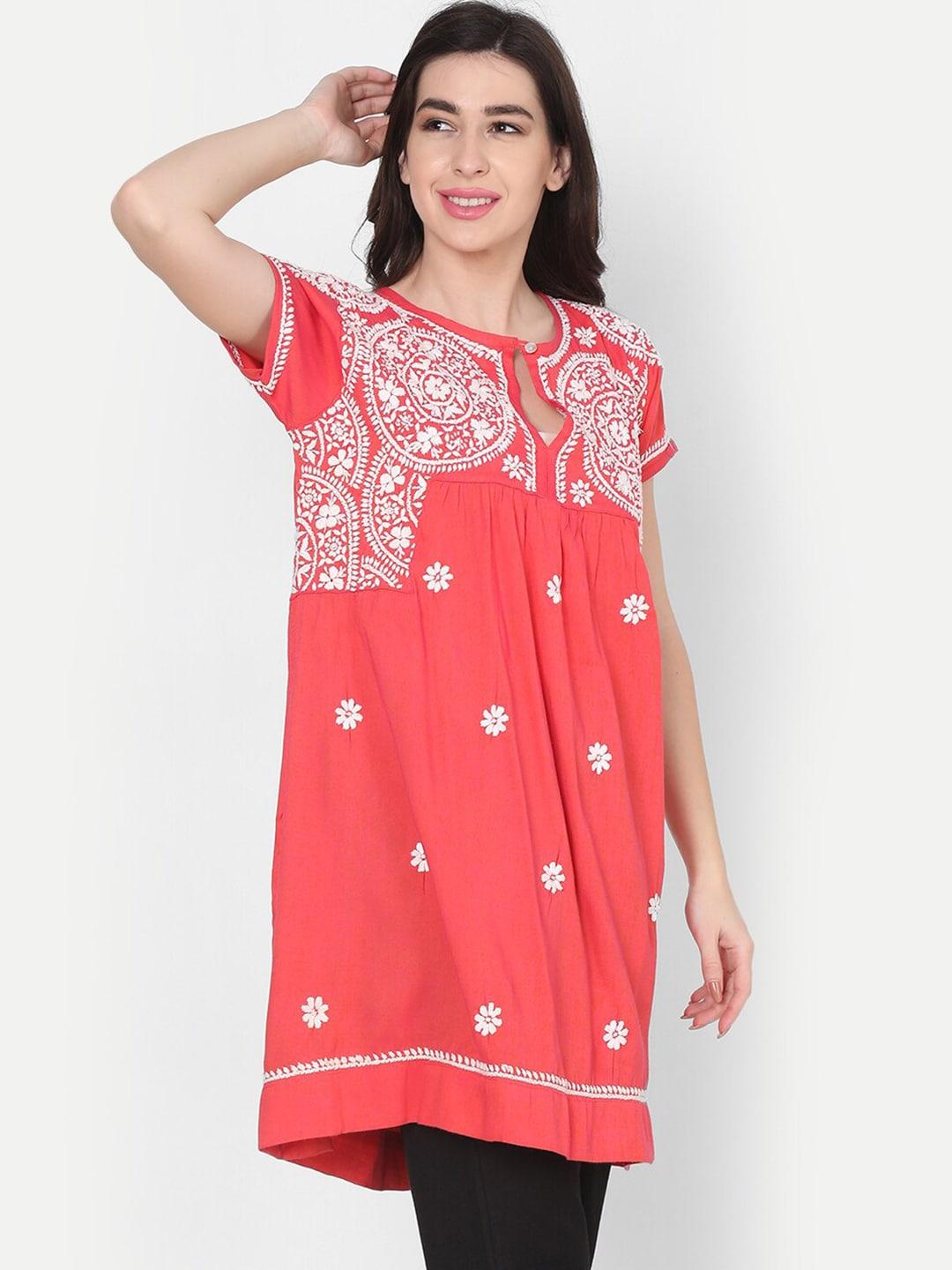 house of kari pink & white embroidered tunic