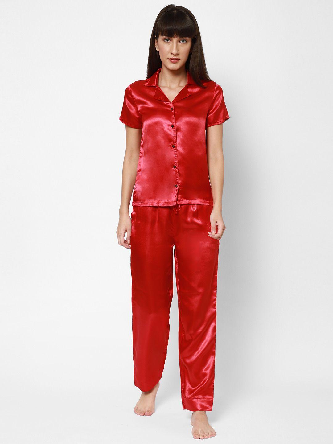 house of kkarma women red solid polyester night suit