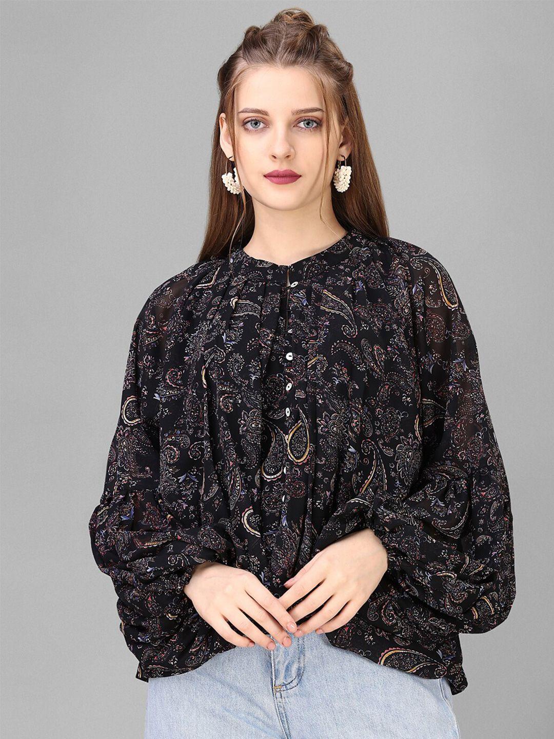 house of mira black floral print pu coated top