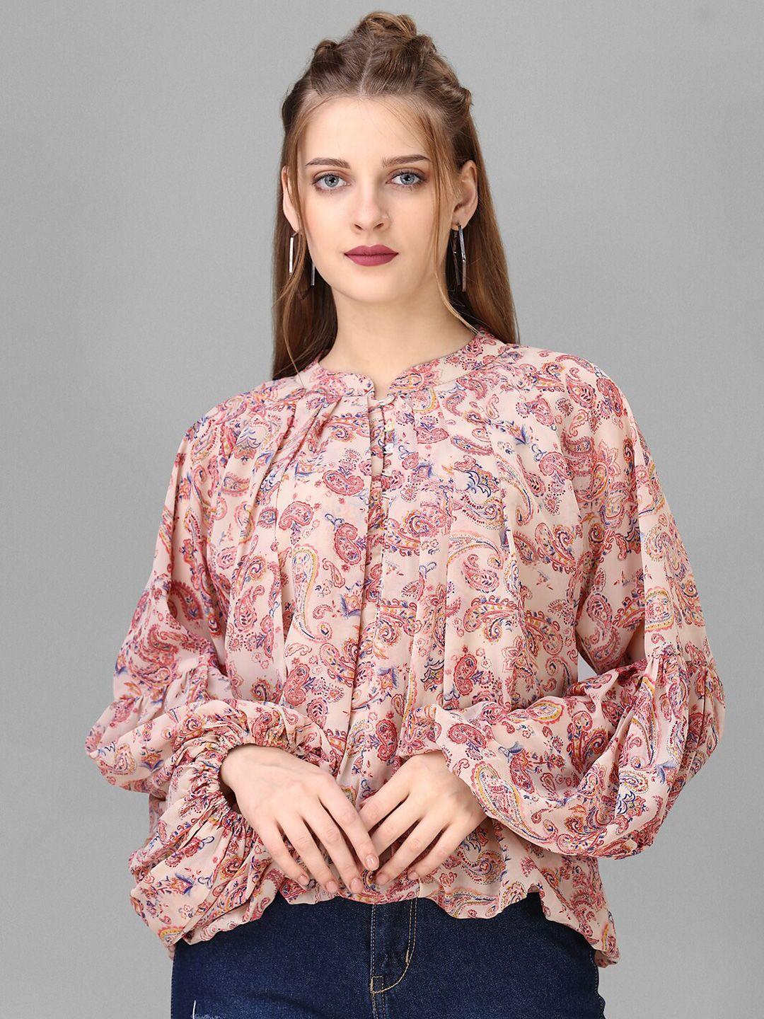 house of mira cream-coloured floral print pu coated top
