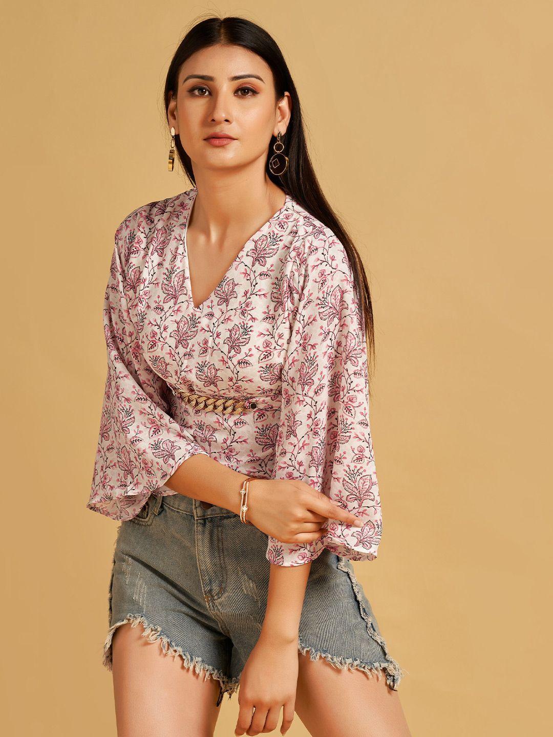 house of mira floral print v-neck flared sleeve top