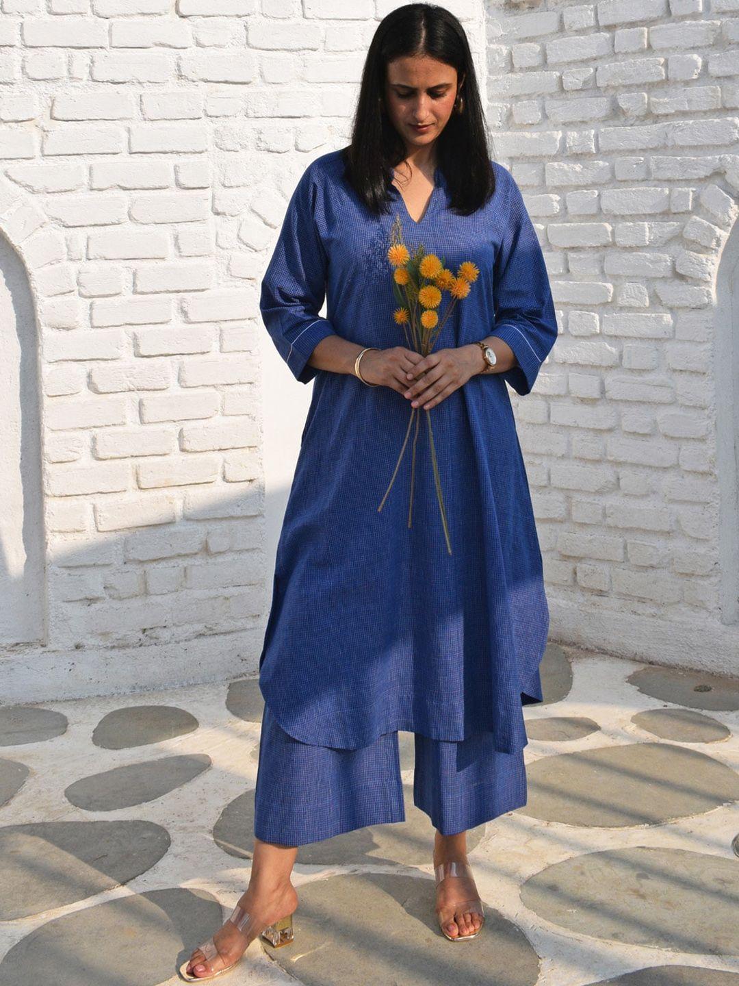 house of moxa checked a-line pure cotton kurta with trousers