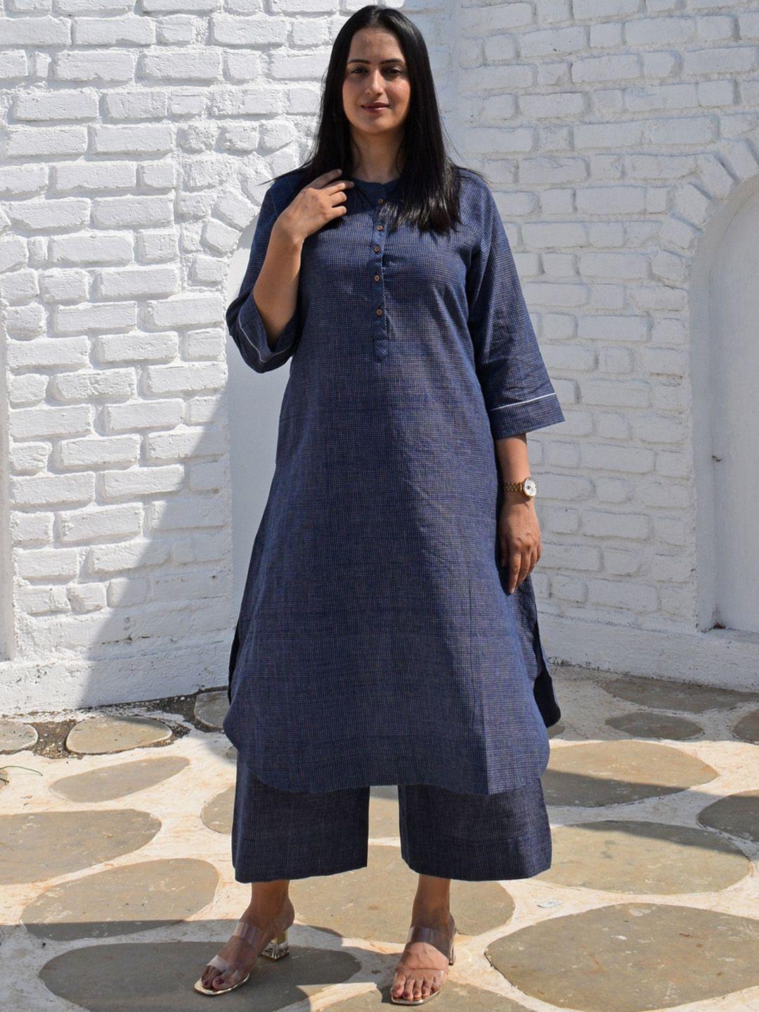 house of moxa checked a-line pure cotton kurta with trousers